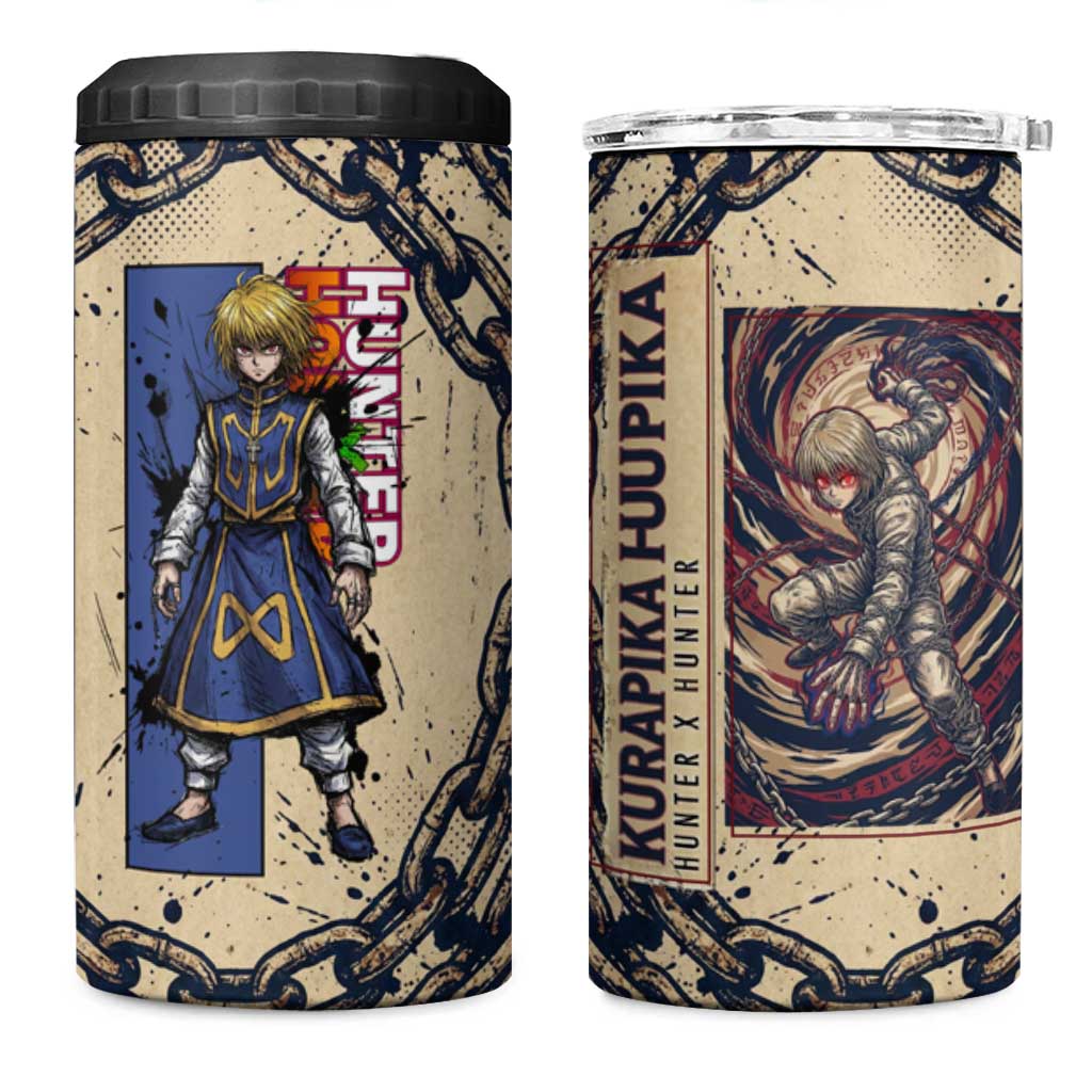 Kurapika Hunter x Hunter Chain Theme 4 in 1 Can Cooler Tumbler with Scarlet Eyes and Vintage Anime Artwork Design - The Mazicc