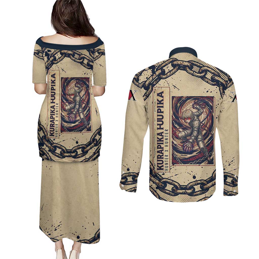 Kurapika Hunter x Hunter Chain Theme Couples Matching Puletasi and Long Sleeve Button Shirt with Scarlet Eyes and Vintage Anime Artwork Design - The Mazicc