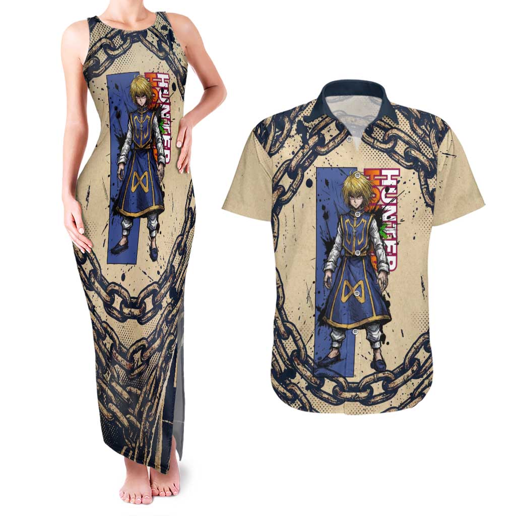 Kurapika Hunter x Hunter Chain Theme Couples Matching Tank Maxi Dress and Hawaiian Shirt with Scarlet Eyes and Vintage Anime Artwork Design - The Mazicc