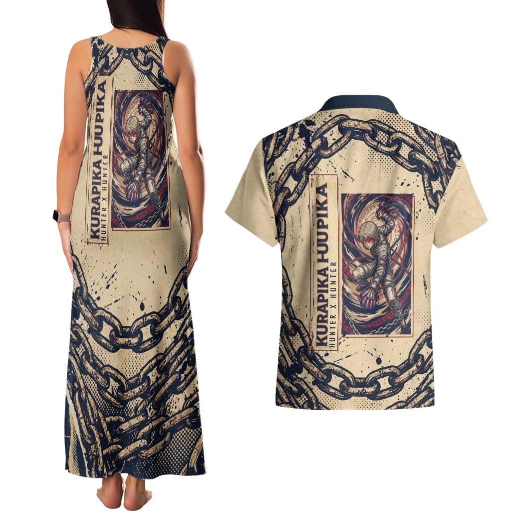 Kurapika Hunter x Hunter Chain Theme Couples Matching Tank Maxi Dress and Hawaiian Shirt with Scarlet Eyes and Vintage Anime Artwork Design - The Mazicc