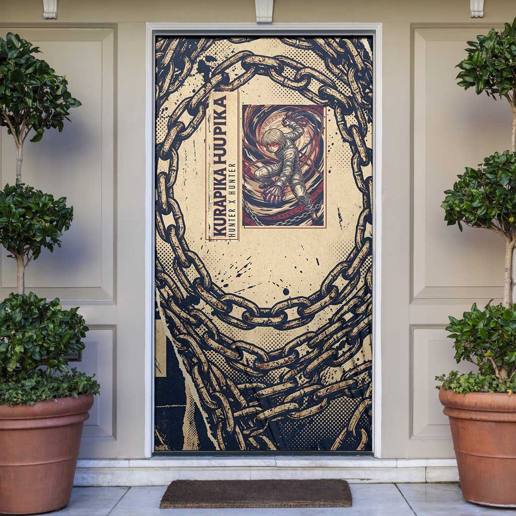 Kurapika Hunter x Hunter Chain Theme Door Cover with Scarlet Eyes and Vintage Anime Artwork Design - The Mazicc