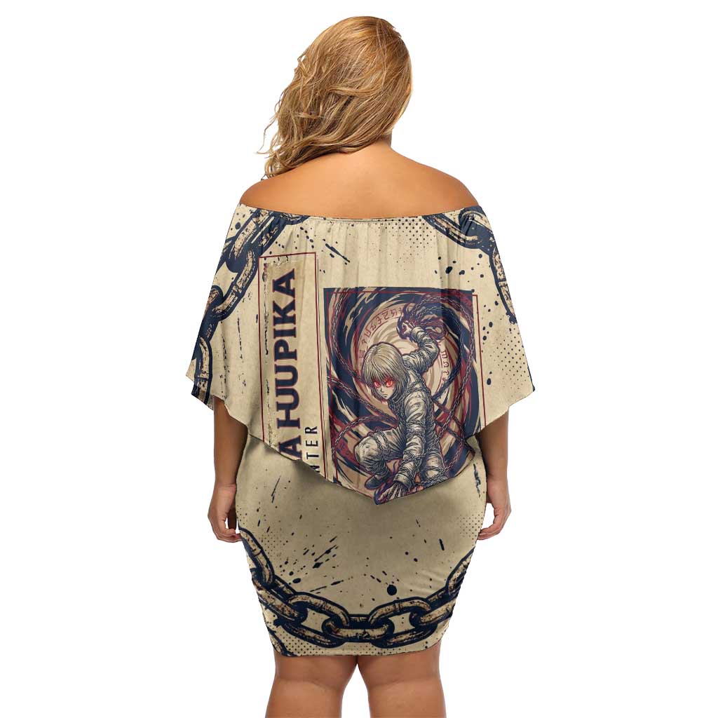 Kurapika Hunter x Hunter Chain Theme Family Matching Off Shoulder Short Dress and Hawaiian Shirt with Scarlet Eyes and Vintage Anime Artwork Design