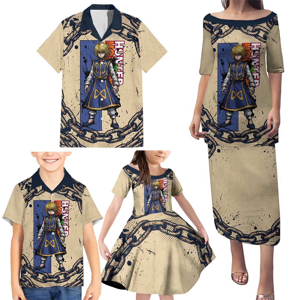 Kurapika Hunter x Hunter Chain Theme Family Matching Puletasi and Hawaiian Shirt with Scarlet Eyes and Vintage Anime Artwork Design