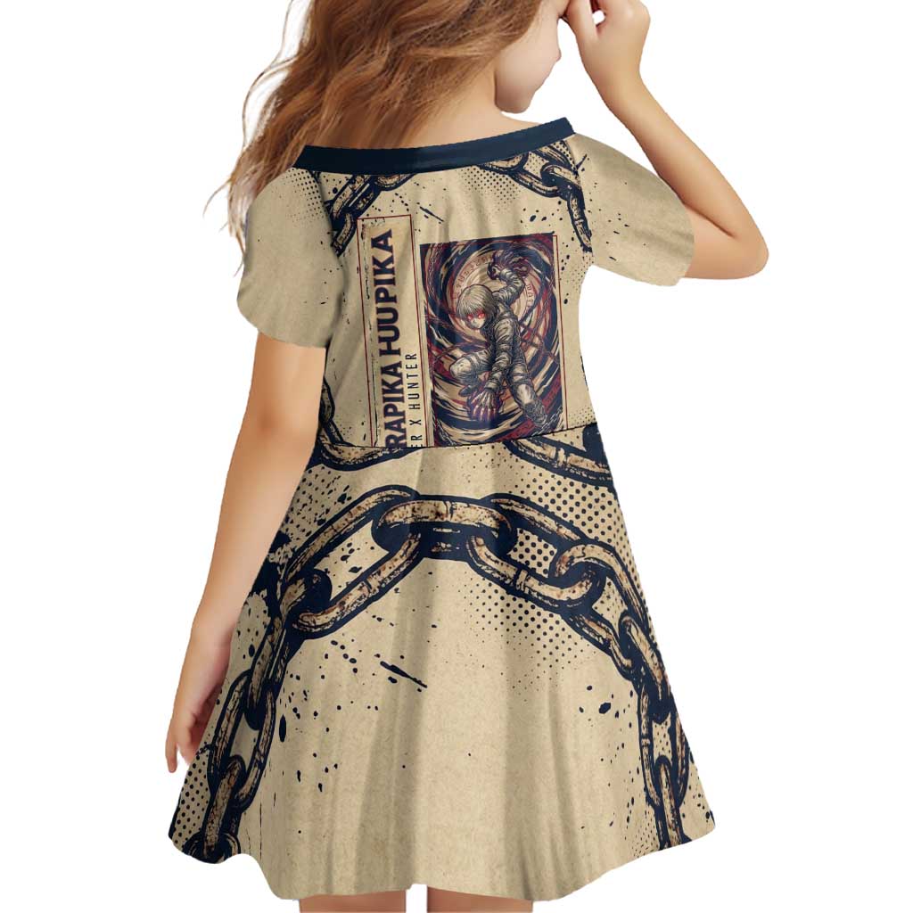 Kurapika Hunter x Hunter Chain Theme Family Matching Short Sleeve Bodycon Dress and Hawaiian Shirt with Scarlet Eyes and Vintage Anime Artwork Design