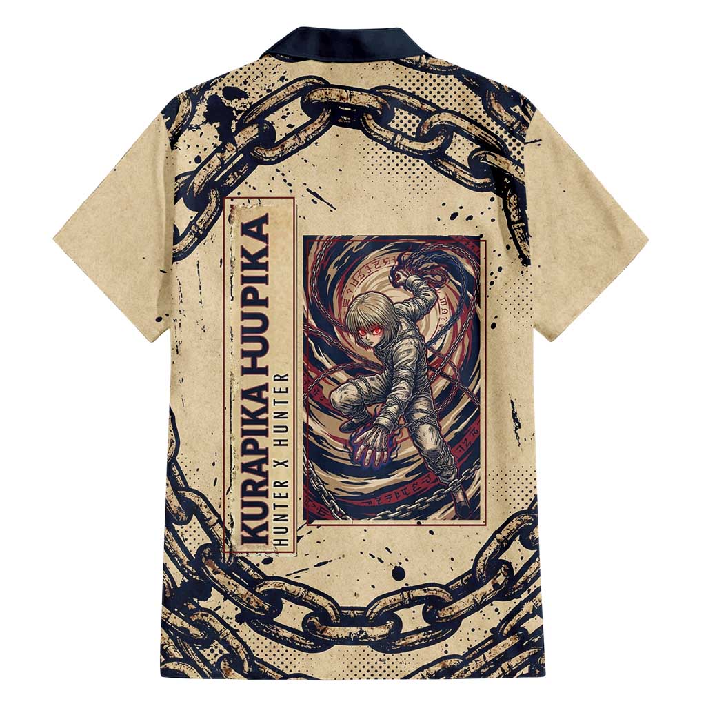Kurapika Hunter x Hunter Chain Theme Family Matching Short Sleeve Bodycon Dress and Hawaiian Shirt with Scarlet Eyes and Vintage Anime Artwork Design