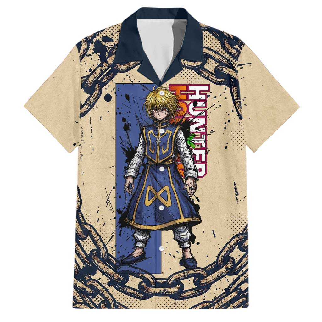 Kurapika Hunter x Hunter Chain Theme Family Matching Summer Maxi Dress and Hawaiian Shirt with Scarlet Eyes and Vintage Anime Artwork Design