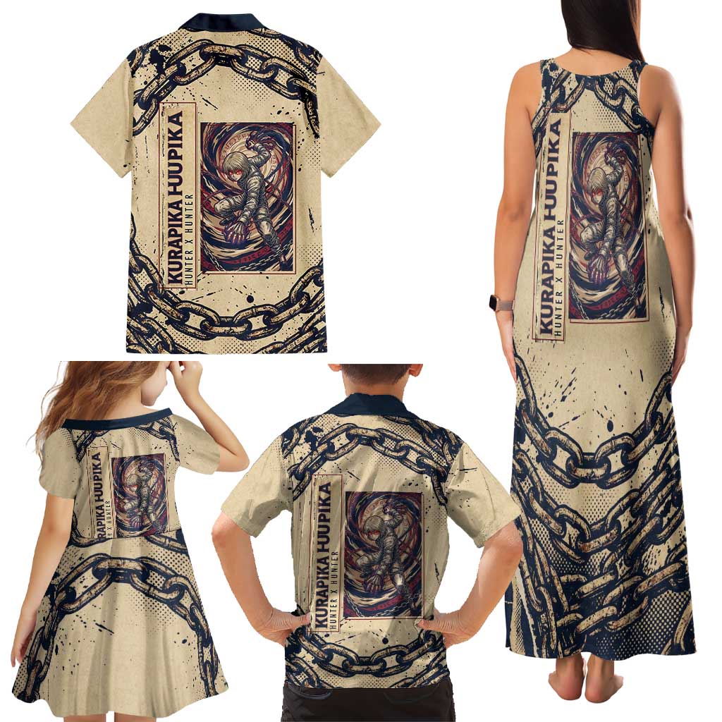 Kurapika Hunter x Hunter Chain Theme Family Matching Tank Maxi Dress and Hawaiian Shirt with Scarlet Eyes and Vintage Anime Artwork Design