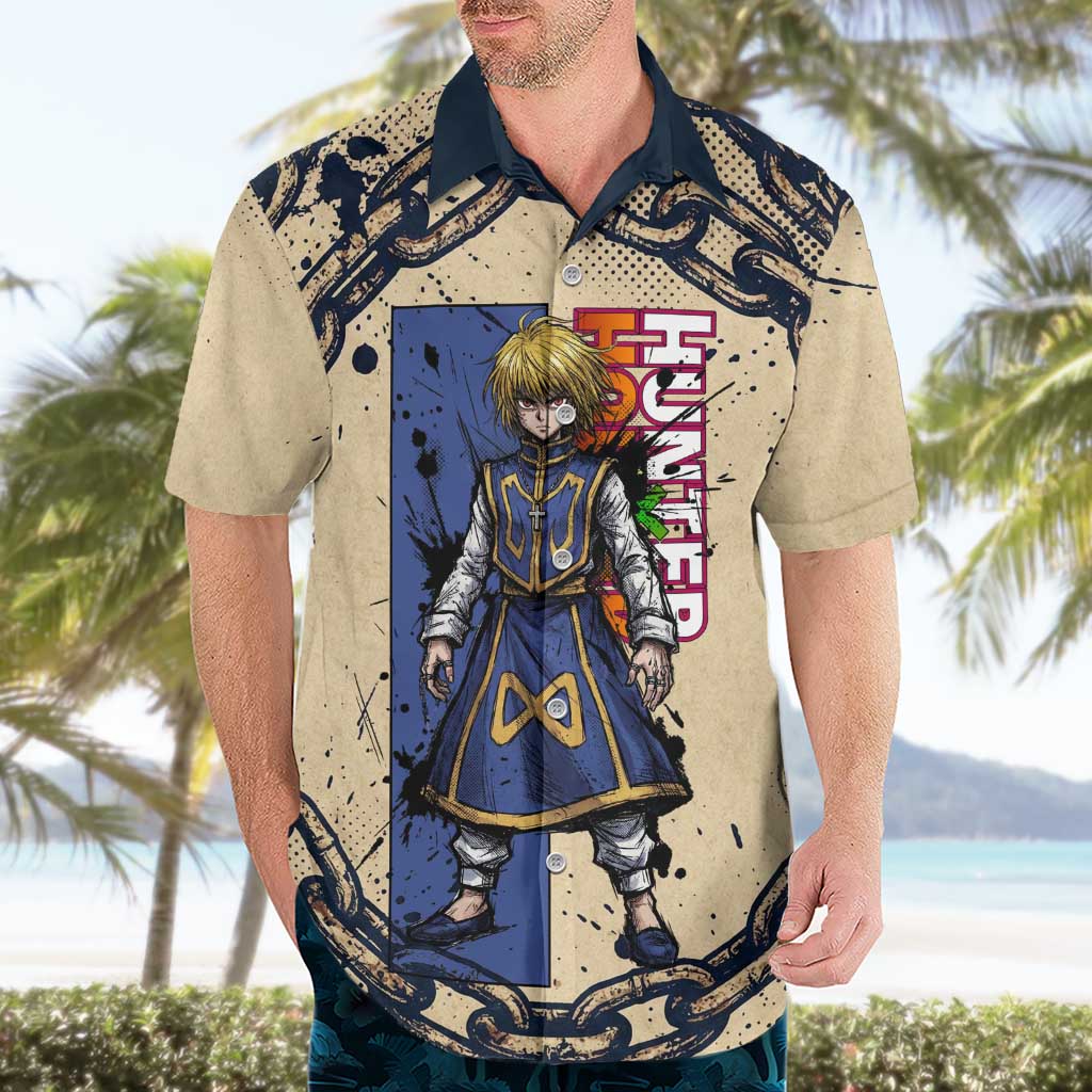 Kurapika Hunter x Hunter Chain Theme Hawaiian Shirt with Scarlet Eyes and Vintage Anime Artwork Design - The Mazicc