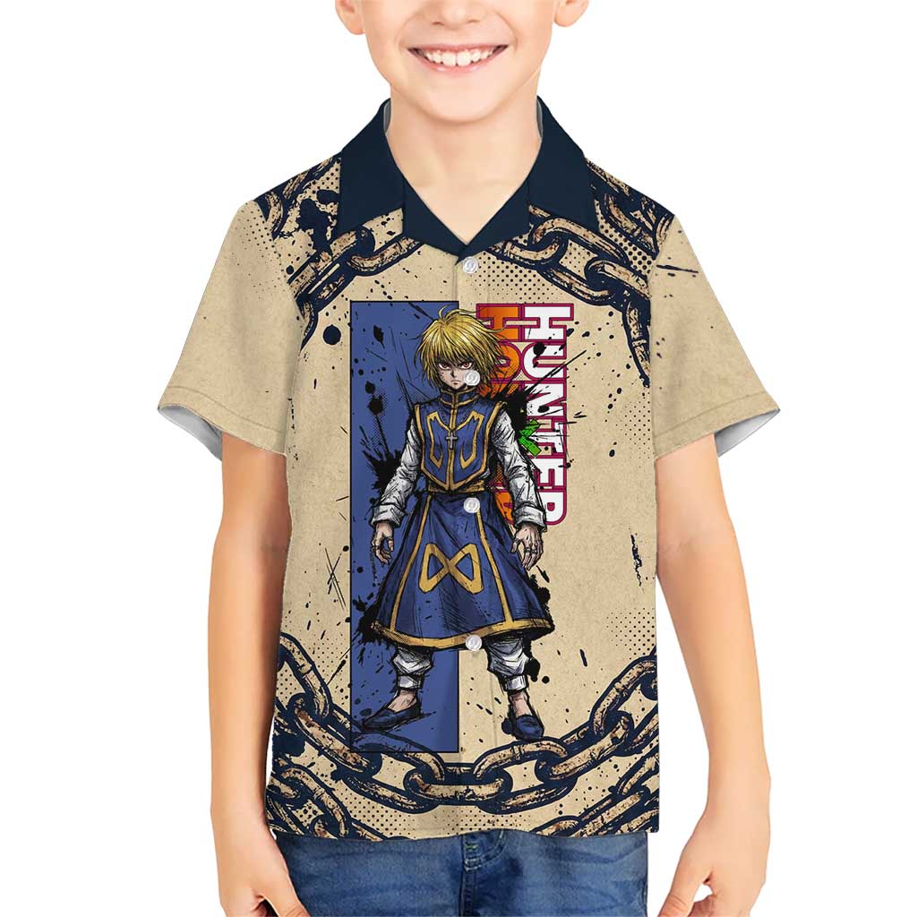 Kurapika Hunter x Hunter Chain Theme Hawaiian Shirt with Scarlet Eyes and Vintage Anime Artwork Design - The Mazicc
