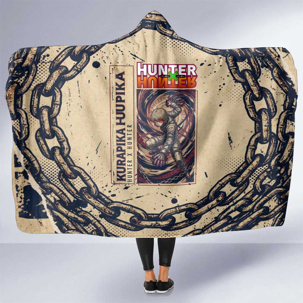 Kurapika Hunter x Hunter Chain Theme Hooded Blanket with Scarlet Eyes and Vintage Anime Artwork Design - The Mazicc