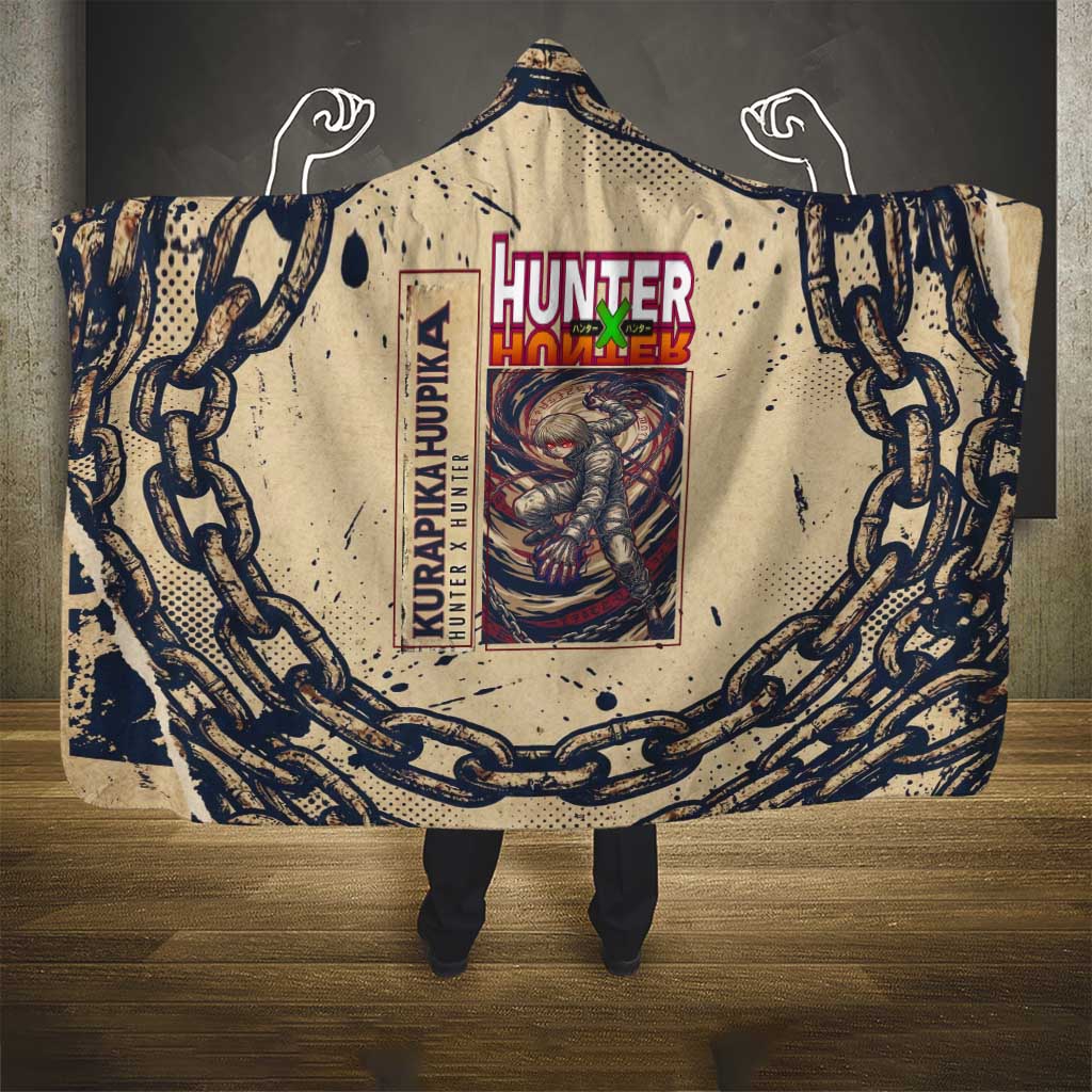 Kurapika Hunter x Hunter Chain Theme Hooded Blanket with Scarlet Eyes and Vintage Anime Artwork Design - The Mazicc