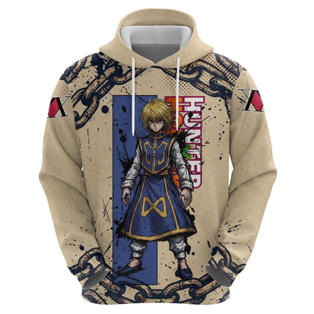 Kurapika Hunter x Hunter Chain Theme Hoodie with Scarlet Eyes and Vintage Anime Artwork Design - The Mazicc