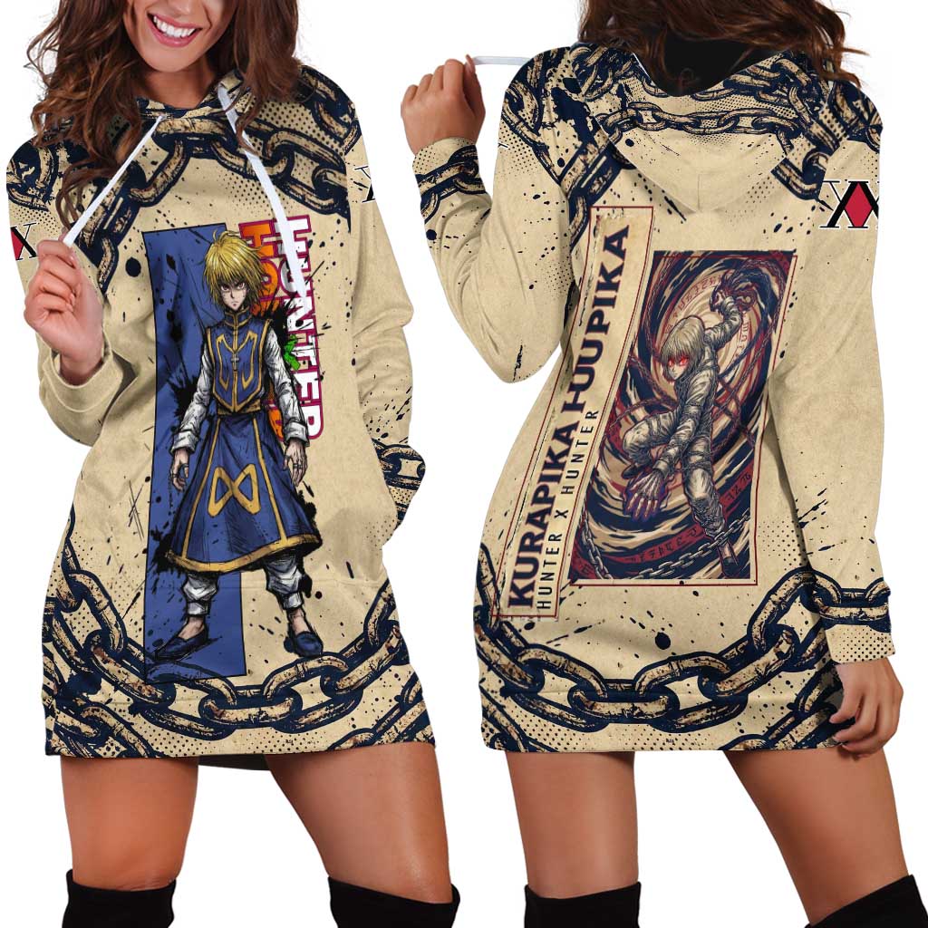 Kurapika Hunter x Hunter Chain Theme Hoodie Dress with Scarlet Eyes and Vintage Anime Artwork Design - The Mazicc