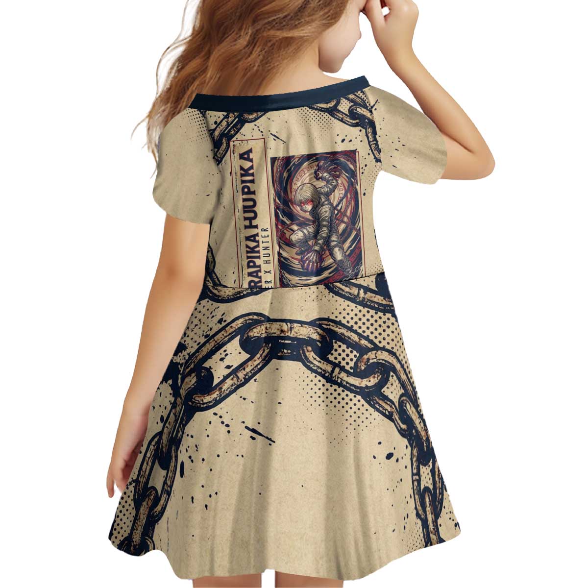 Kurapika Hunter x Hunter Chain Theme Kid Short Sleeve Dress with Scarlet Eyes and Vintage Anime Artwork Design - The Mazicc