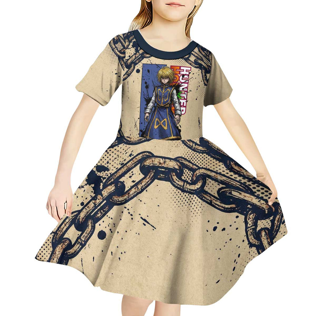 Kurapika Hunter x Hunter Chain Theme Kid Short Sleeve Dress with Scarlet Eyes and Vintage Anime Artwork Design - The Mazicc