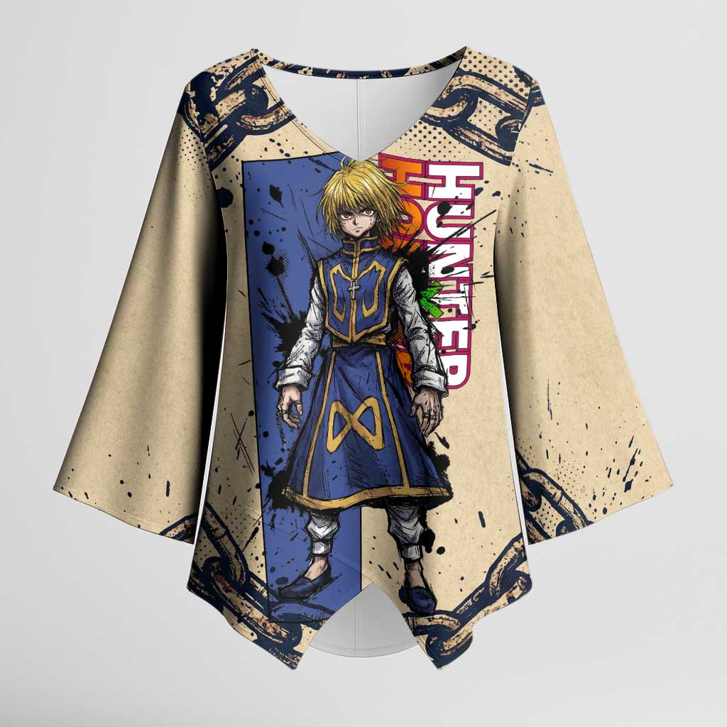 Kurapika Hunter x Hunter Chain Theme Kimono Sleeve Blouse with Scarlet Eyes and Vintage Anime Artwork Design - The Mazicc