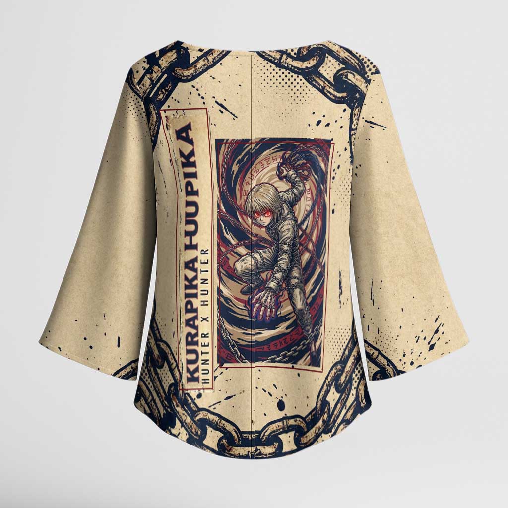 Kurapika Hunter x Hunter Chain Theme Kimono Sleeve Blouse with Scarlet Eyes and Vintage Anime Artwork Design - The Mazicc