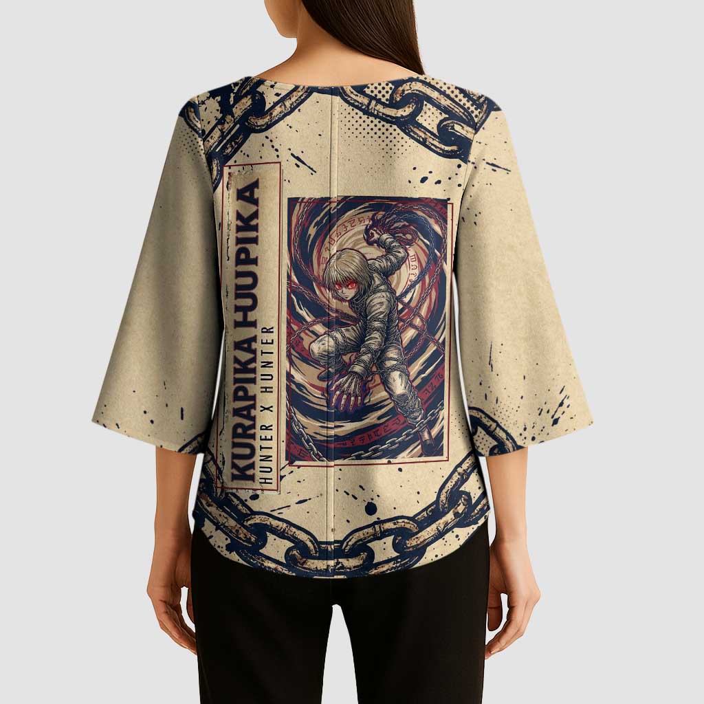 Kurapika Hunter x Hunter Chain Theme Kimono Sleeve Blouse with Scarlet Eyes and Vintage Anime Artwork Design - The Mazicc