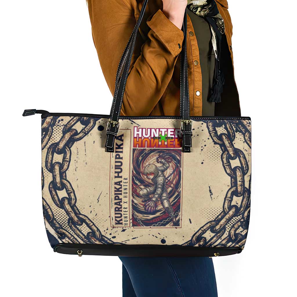 Kurapika Hunter x Hunter Chain Theme Leather Tote Bag with Scarlet Eyes and Vintage Anime Artwork Design - The Mazicc