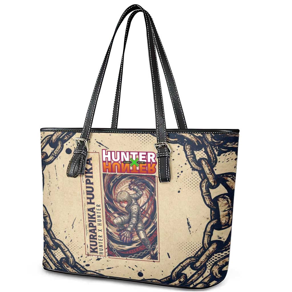Kurapika Hunter x Hunter Chain Theme Leather Tote Bag with Scarlet Eyes and Vintage Anime Artwork Design - The Mazicc