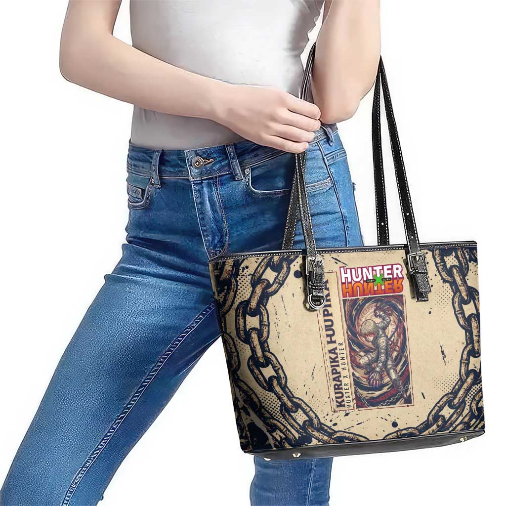 Kurapika Hunter x Hunter Chain Theme Leather Tote Bag with Scarlet Eyes and Vintage Anime Artwork Design - The Mazicc