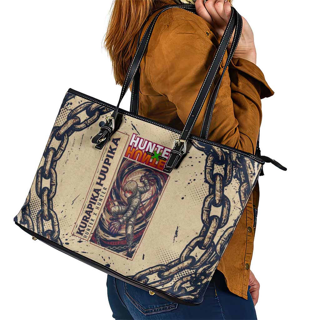 Kurapika Hunter x Hunter Chain Theme Leather Tote Bag with Scarlet Eyes and Vintage Anime Artwork Design - The Mazicc
