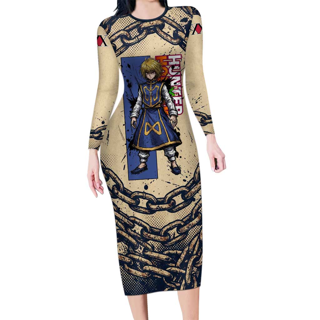 Kurapika Hunter x Hunter Chain Theme Long Sleeve Bodycon Dress with Scarlet Eyes and Vintage Anime Artwork Design - The Mazicc