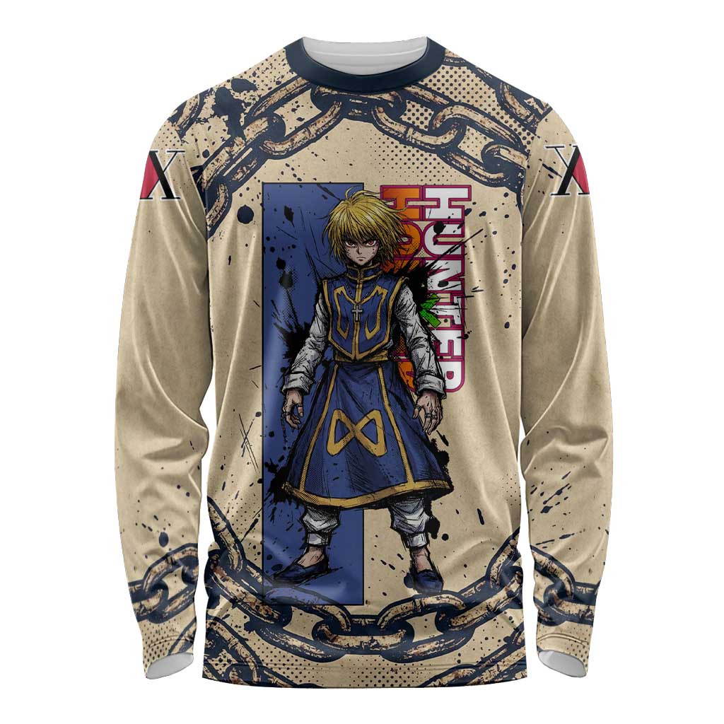 Kurapika Hunter x Hunter Chain Theme Long Sleeve Shirt with Scarlet Eyes and Vintage Anime Artwork Design - The Mazicc