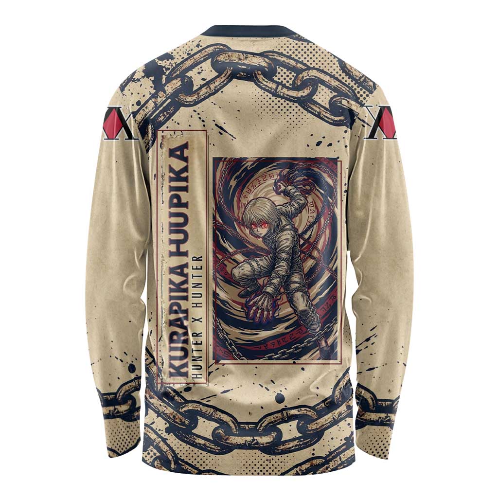 Kurapika Hunter x Hunter Chain Theme Long Sleeve Shirt with Scarlet Eyes and Vintage Anime Artwork Design - The Mazicc