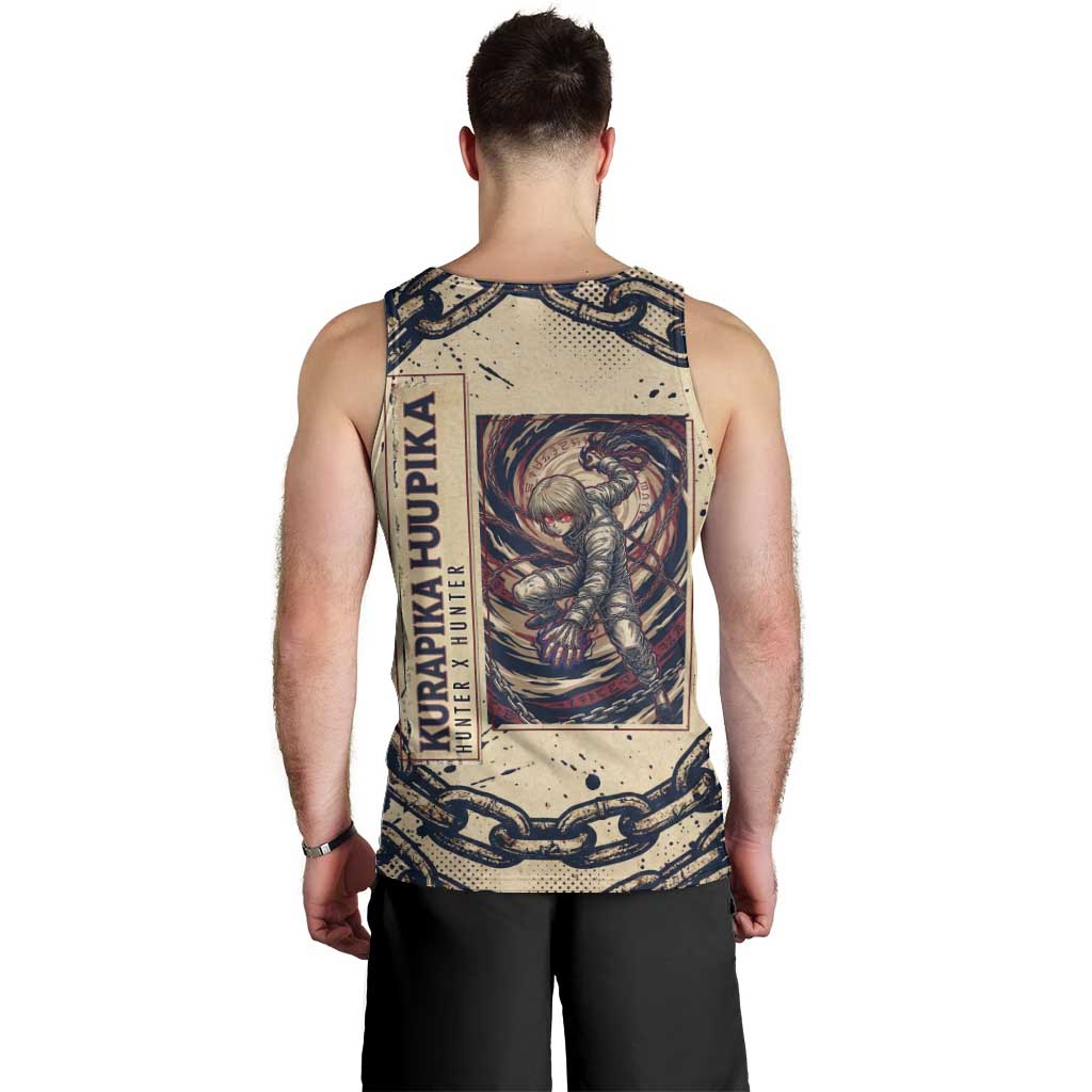 Kurapika Hunter x Hunter Chain Theme Men Tank Top with Scarlet Eyes and Vintage Anime Artwork Design - The Mazicc