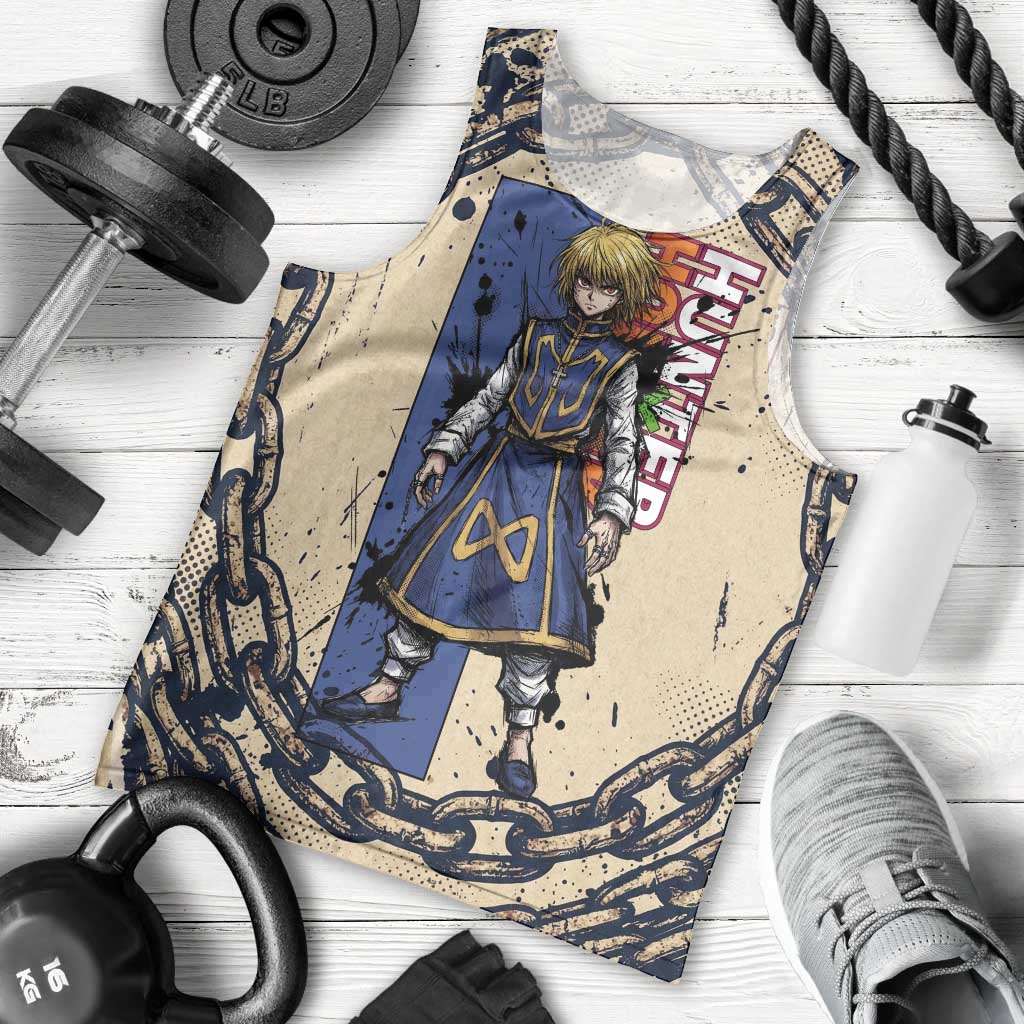 Kurapika Hunter x Hunter Chain Theme Men Tank Top with Scarlet Eyes and Vintage Anime Artwork Design - The Mazicc