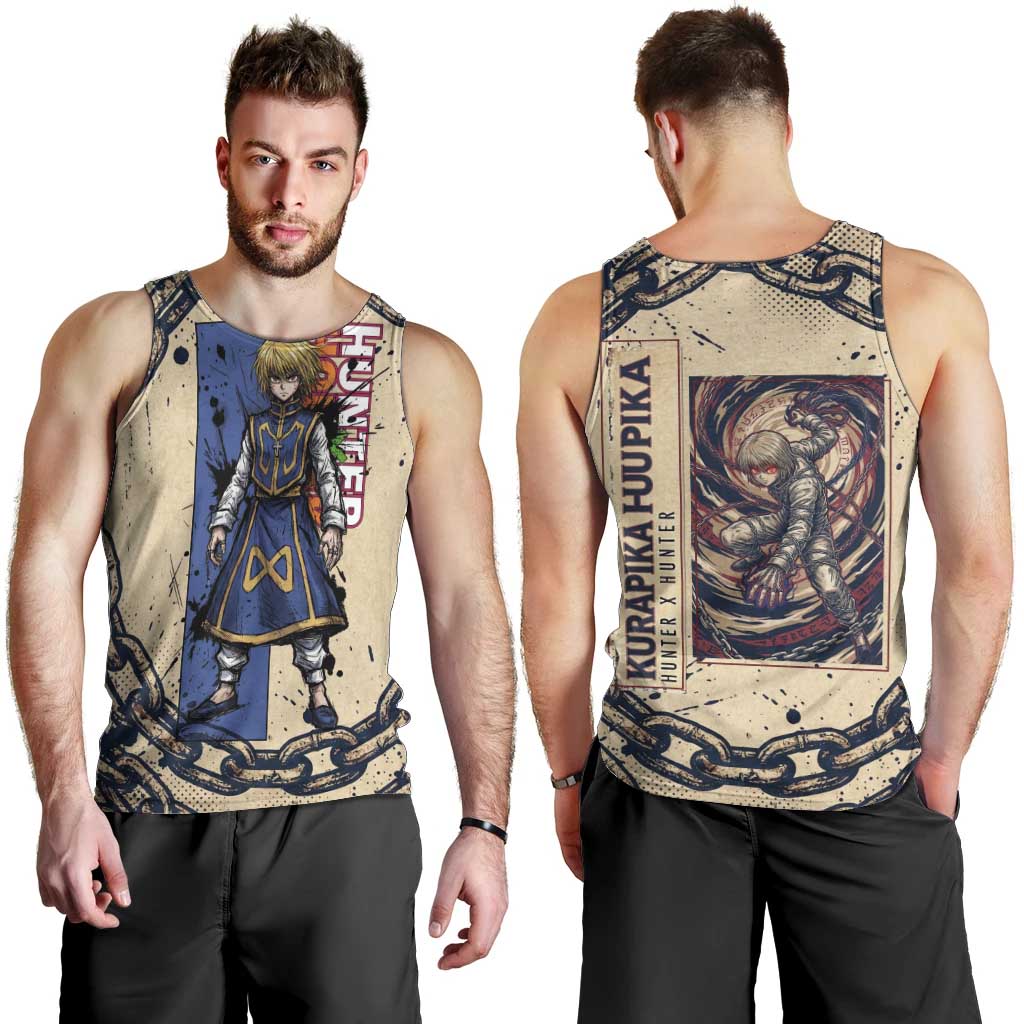 Kurapika Hunter x Hunter Chain Theme Men Tank Top with Scarlet Eyes and Vintage Anime Artwork Design - The Mazicc