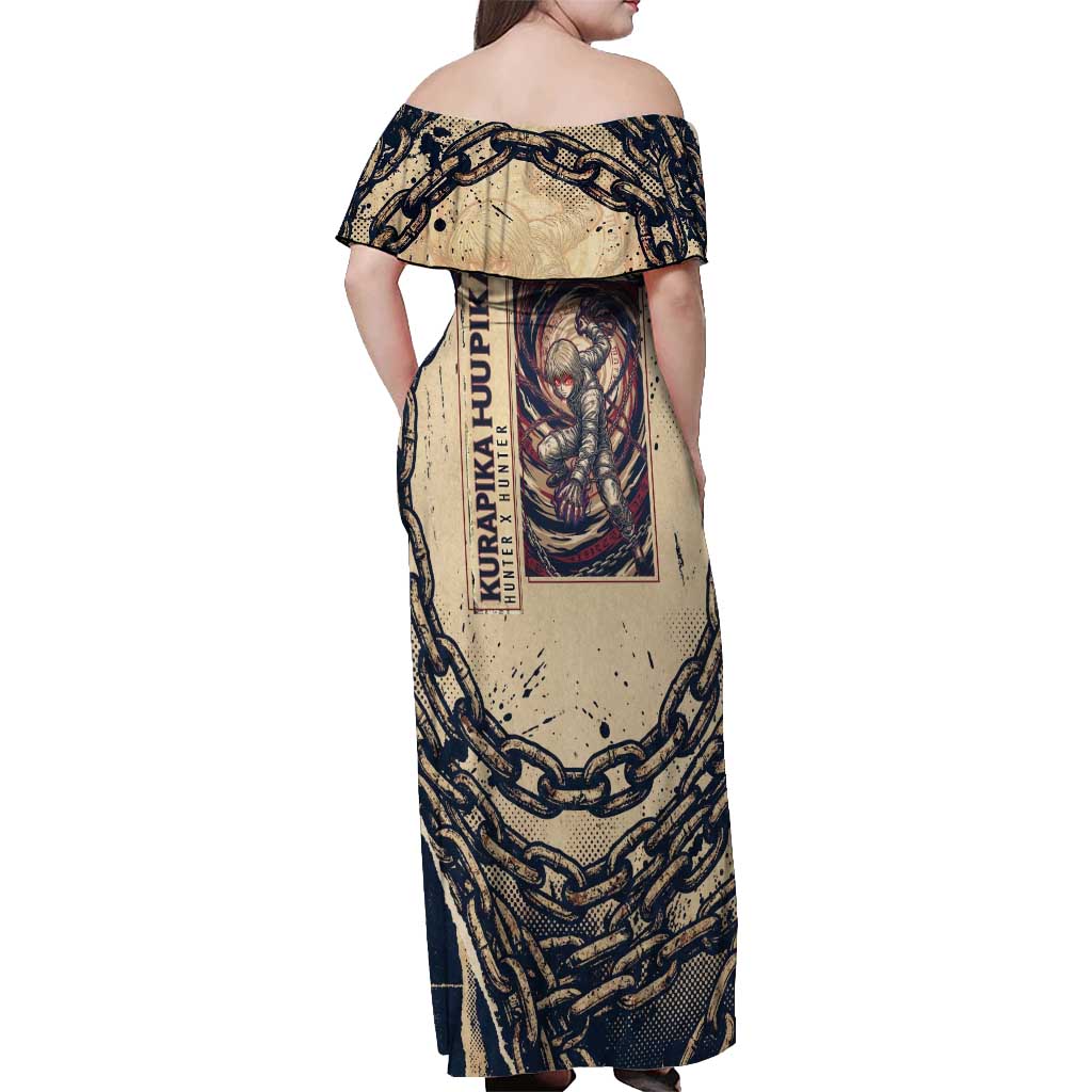 Kurapika Hunter x Hunter Chain Theme Off Shoulder Maxi Dress with Scarlet Eyes and Vintage Anime Artwork Design - The Mazicc