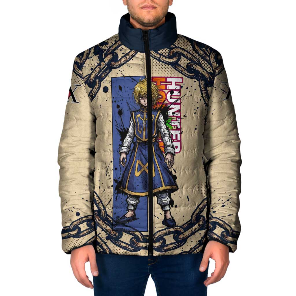 Kurapika Hunter x Hunter Chain Theme Padded Jacket with Scarlet Eyes and Vintage Anime Artwork Design - The Mazicc