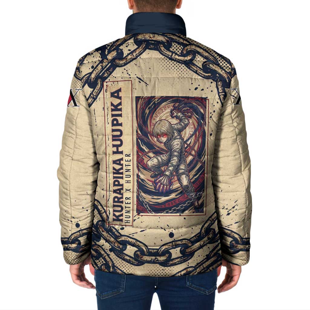 Kurapika Hunter x Hunter Chain Theme Padded Jacket with Scarlet Eyes and Vintage Anime Artwork Design - The Mazicc