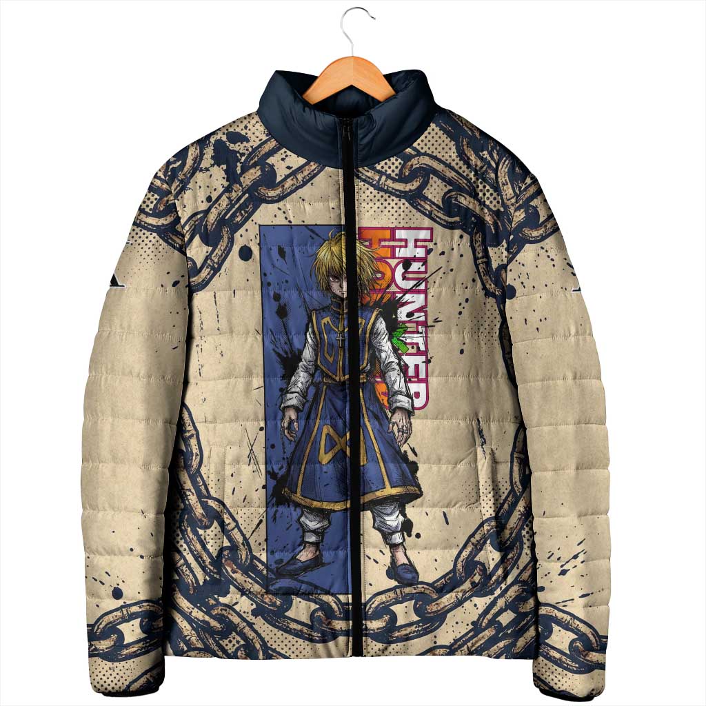 Kurapika Hunter x Hunter Chain Theme Padded Jacket with Scarlet Eyes and Vintage Anime Artwork Design - The Mazicc