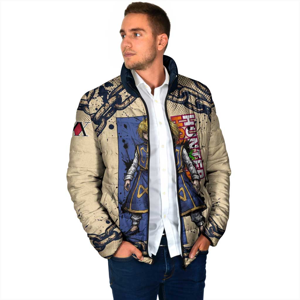 Kurapika Hunter x Hunter Chain Theme Padded Jacket with Scarlet Eyes and Vintage Anime Artwork Design - The Mazicc
