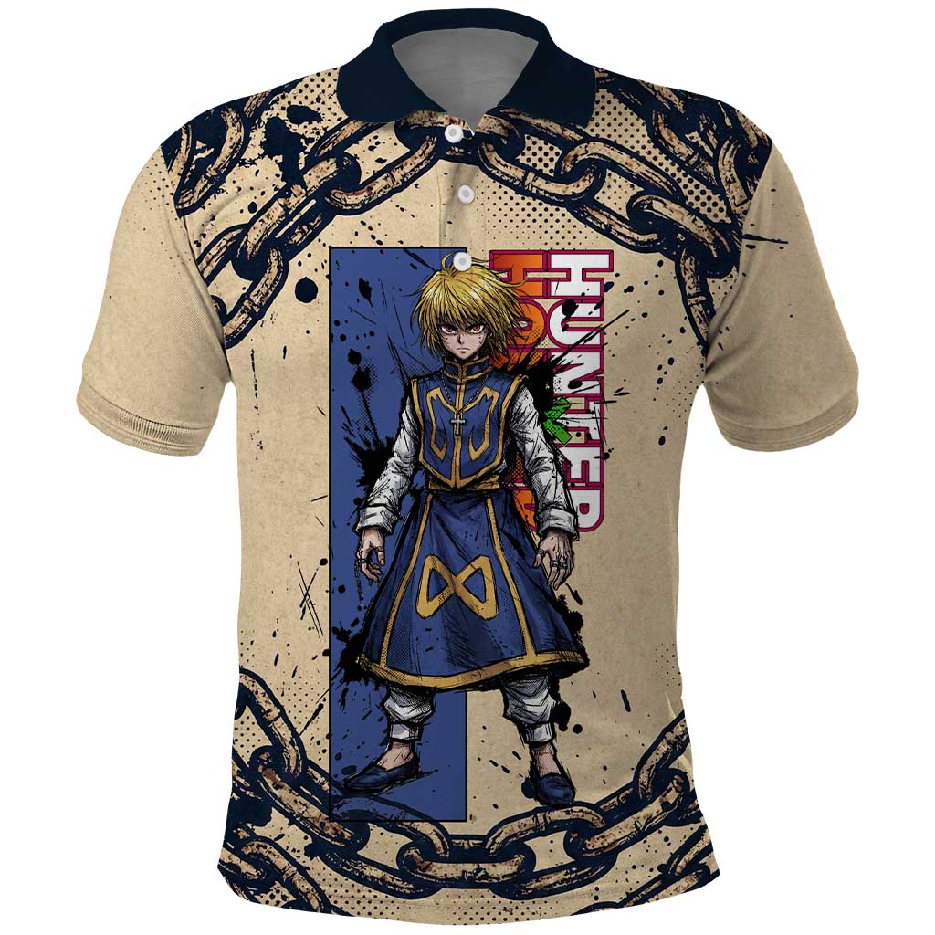 Kurapika Hunter x Hunter Chain Theme Polo Shirt with Scarlet Eyes and Vintage Anime Artwork Design - The Mazicc