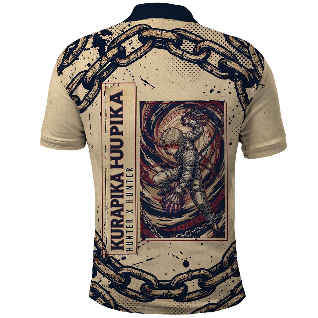 Kurapika Hunter x Hunter Chain Theme Polo Shirt with Scarlet Eyes and Vintage Anime Artwork Design - The Mazicc