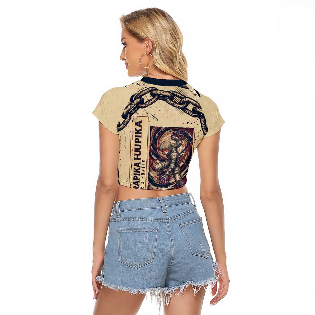 Kurapika Hunter x Hunter Chain Theme Raglan Cropped T Shirt with Scarlet Eyes and Vintage Anime Artwork Design - The Mazicc