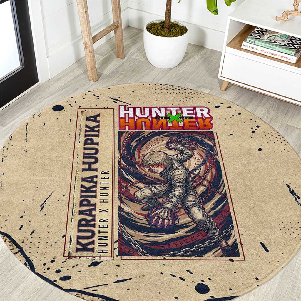 Kurapika Hunter x Hunter Chain Theme Round Carpet with Scarlet Eyes and Vintage Anime Artwork Design - The Mazicc
