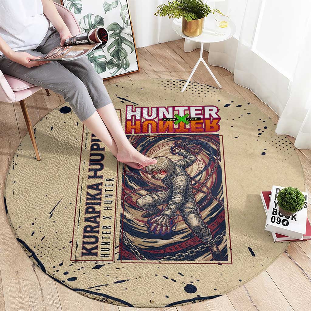 Kurapika Hunter x Hunter Chain Theme Round Carpet with Scarlet Eyes and Vintage Anime Artwork Design - The Mazicc