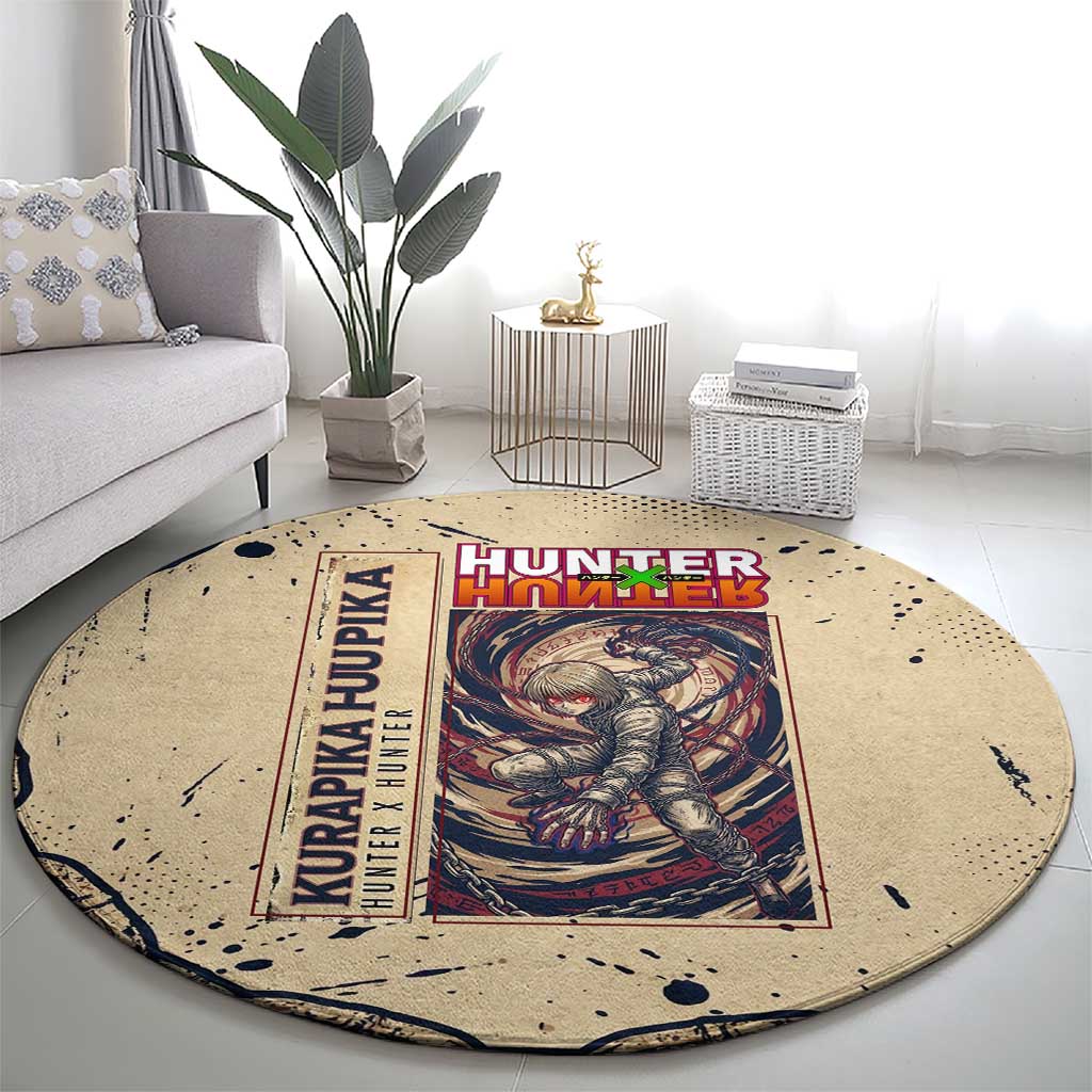 Kurapika Hunter x Hunter Chain Theme Round Carpet with Scarlet Eyes and Vintage Anime Artwork Design - The Mazicc