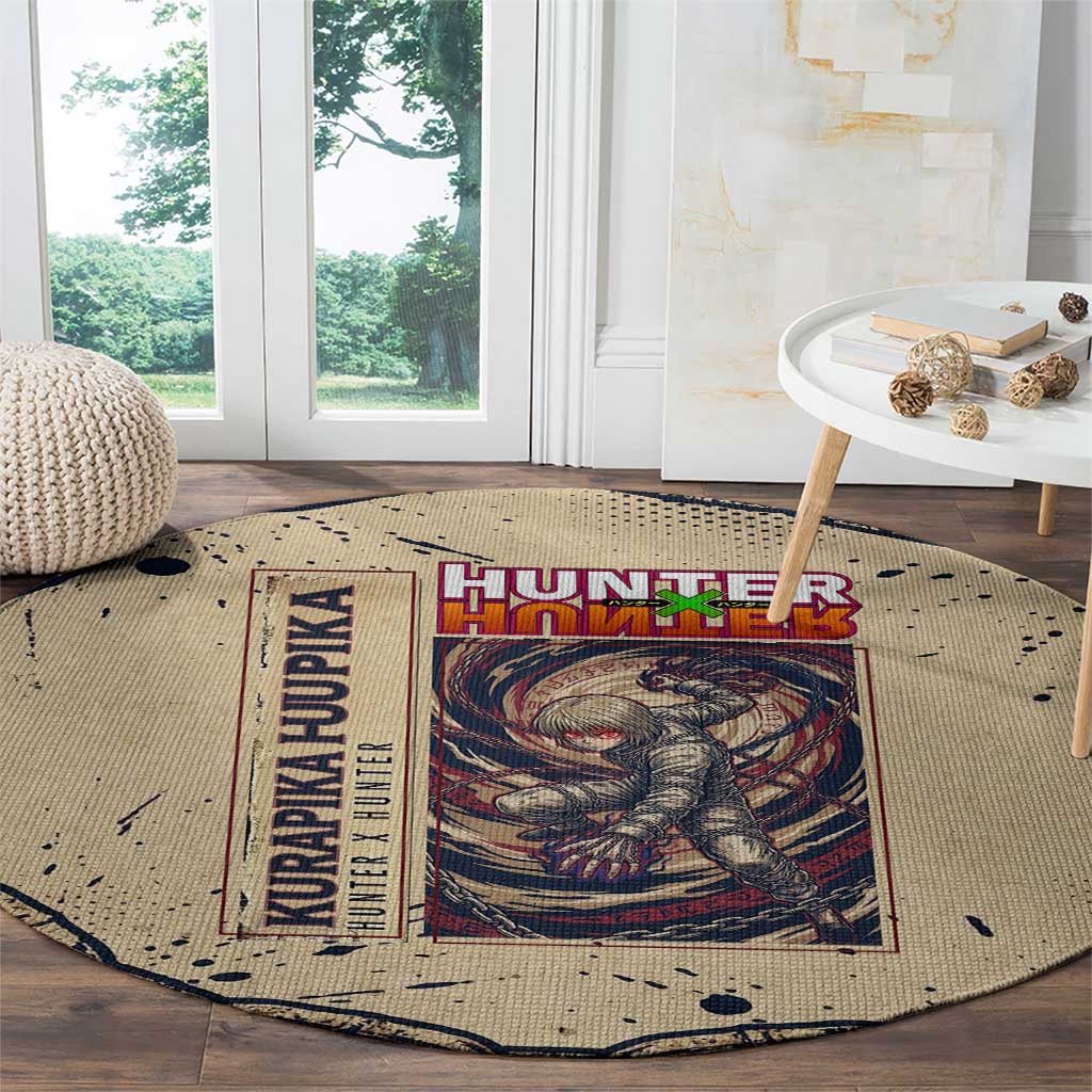 Kurapika Hunter x Hunter Chain Theme Round Carpet with Scarlet Eyes and Vintage Anime Artwork Design - The Mazicc