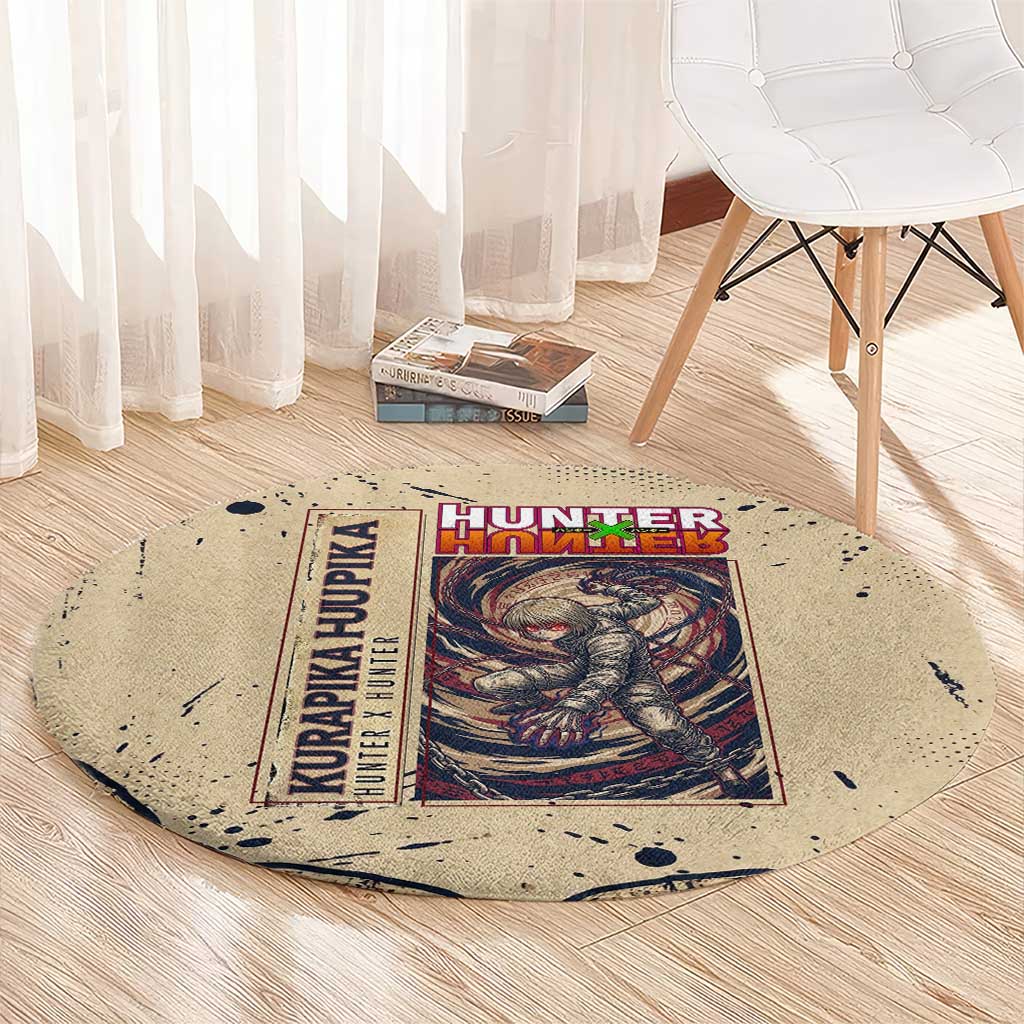 Kurapika Hunter x Hunter Chain Theme Round Carpet with Scarlet Eyes and Vintage Anime Artwork Design - The Mazicc