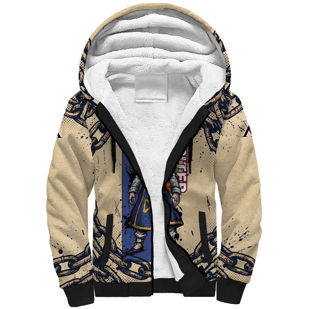 Kurapika Hunter x Hunter Chain Theme Sherpa Hoodie with Scarlet Eyes and Vintage Anime Artwork Design - The Mazicc
