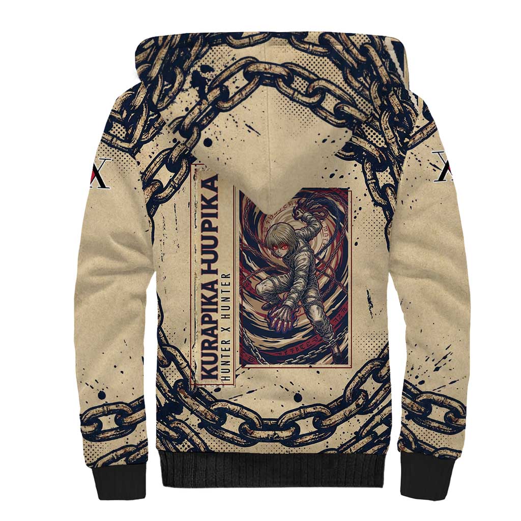 Kurapika Hunter x Hunter Chain Theme Sherpa Hoodie with Scarlet Eyes and Vintage Anime Artwork Design - The Mazicc