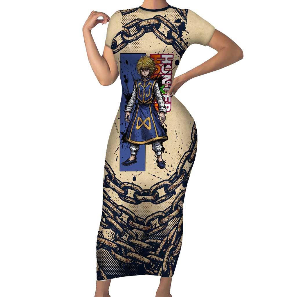 Kurapika Hunter x Hunter Chain Theme Short Sleeve Bodycon Dress with Scarlet Eyes and Vintage Anime Artwork Design - The Mazicc