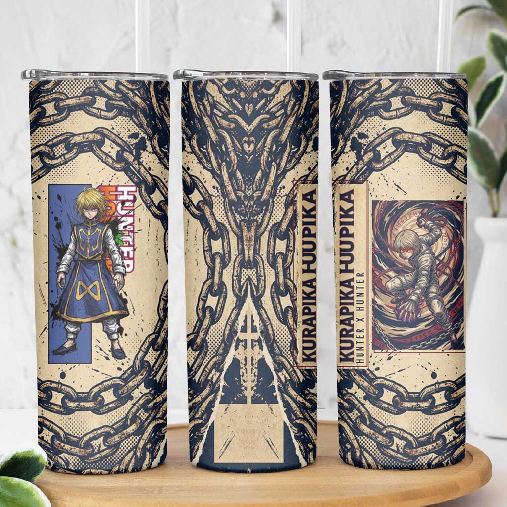 Kurapika Hunter x Hunter Chain Theme Skinny Tumbler with Scarlet Eyes and Vintage Anime Artwork Design - The Mazicc