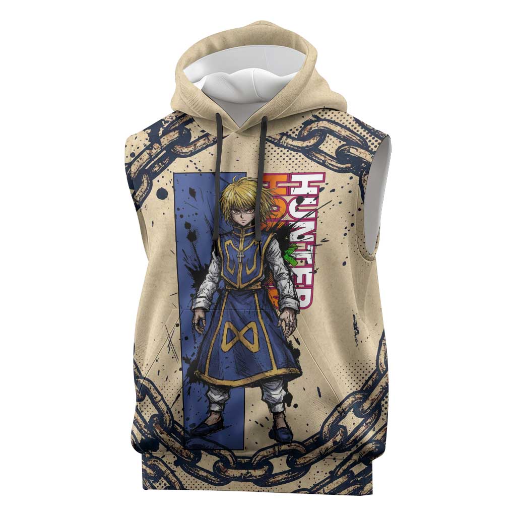 Kurapika Hunter x Hunter Chain Theme Sleeveless Hoodie with Scarlet Eyes and Vintage Anime Artwork Design - The Mazicc
